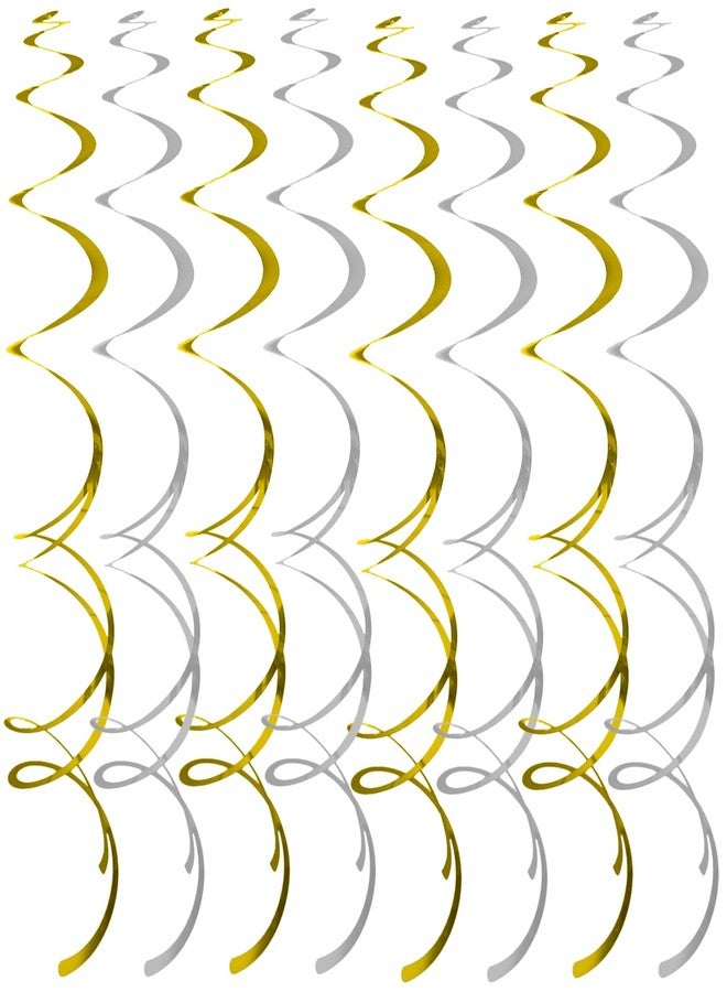Chanseen 40Pcs Hanging Spirals Party Decorations Plastic Foil Swirl Streamers Ceiling Decor Party Supplies for Birthday Halloween Christmas Fall Celebration All Kinds of Parties (Gold and Silver) - Image 1